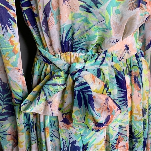 ACEVOG Tropical Floral Chiffon Beach Swimsuit Coverup Maxi Dress - Picture 9 of 10